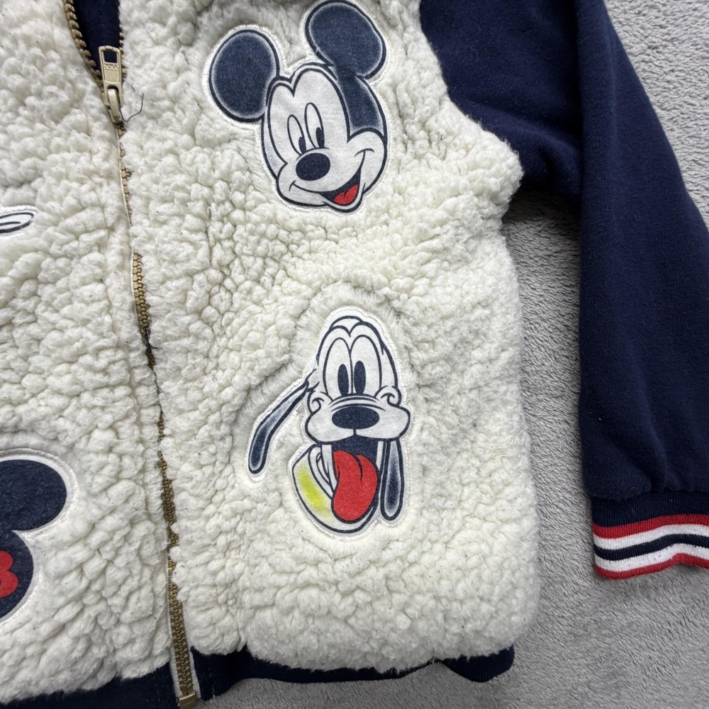 Disney Mickey Donald‎ Pluto Sherpa Varsity Jacket Youth 5-6 White Navy Fleece - Picture 8 of 13